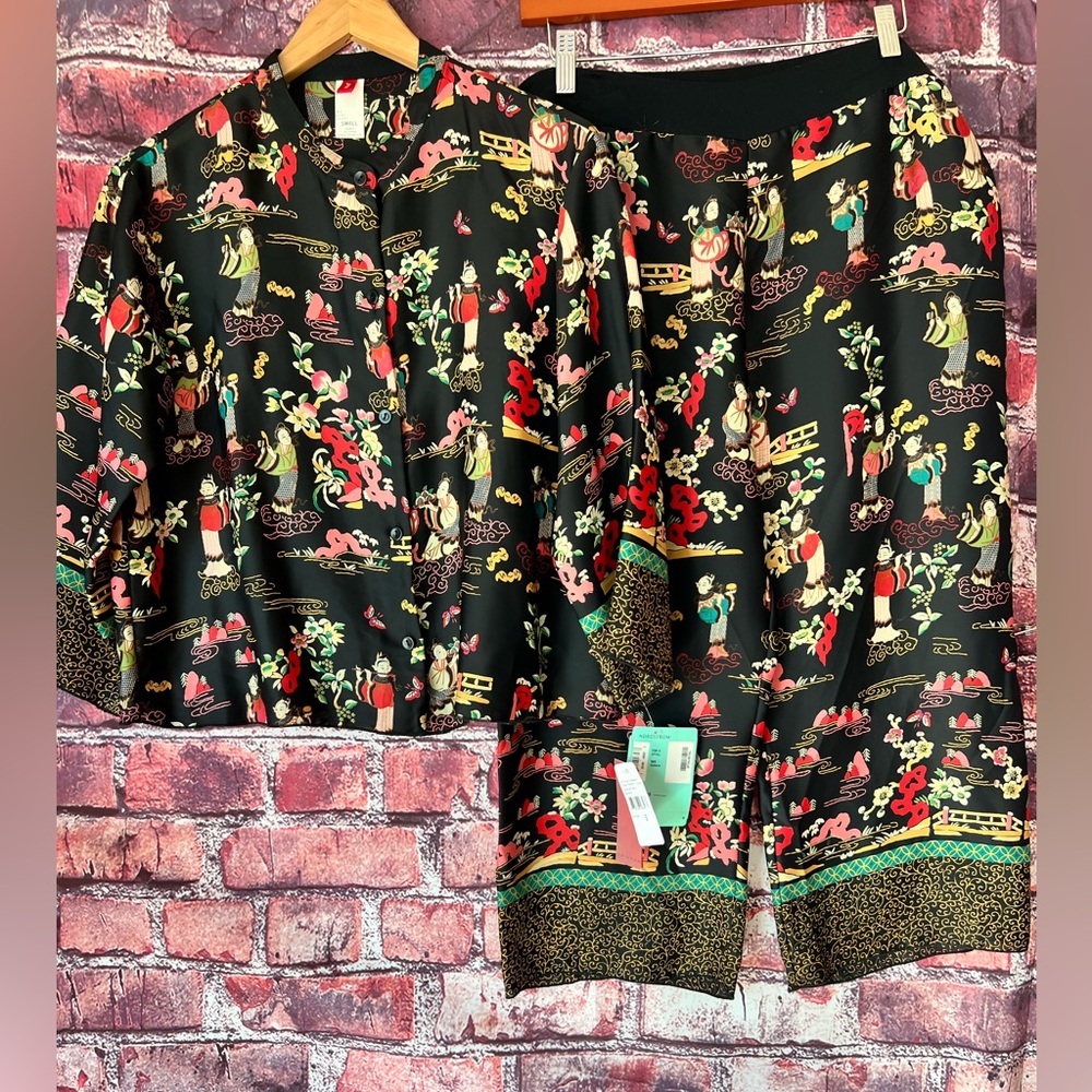 NWT Josie Natori "Dynasty" Geisha Print 2-Piece Pajama & Lounge Set